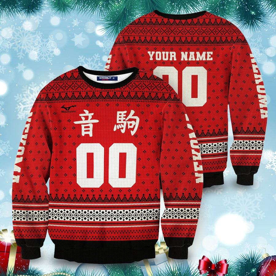 personalized team nekoma christmas unisex wool sweater - Haikyuu Merch Store