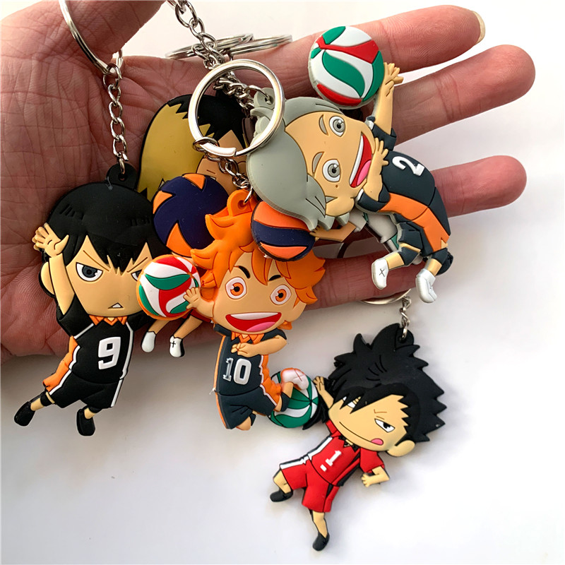 Cartoon Haikyuu Karasuno High School Keychain Anime PVC Silicone Key Chain Double Side Key Ring Kid Trinket Key Holder Gifts